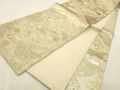 平和屋本店▼六通柄袋帯　風景花文　24金　正絹　逸品　DABK2141op
