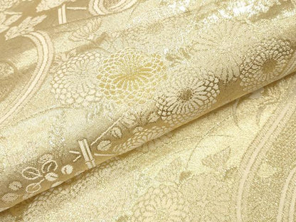 平和屋本店▼六通柄袋帯　風景花文　24金　正絹　逸品　DABK2141op