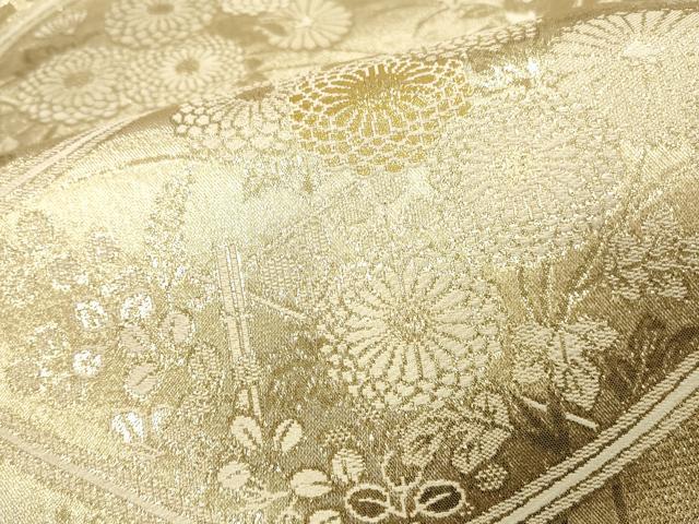 平和屋本店▼六通柄袋帯　風景花文　24金　正絹　逸品　DABK2141op