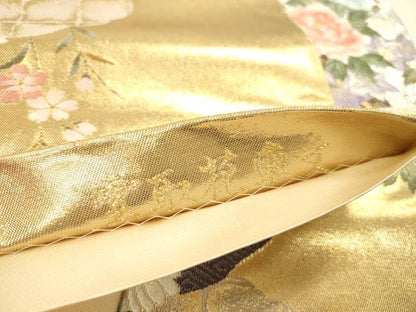 平和屋本店▼六通柄袋帯　唐織　雲取花車文　本金箔　正絹　逸品　DABK2142op