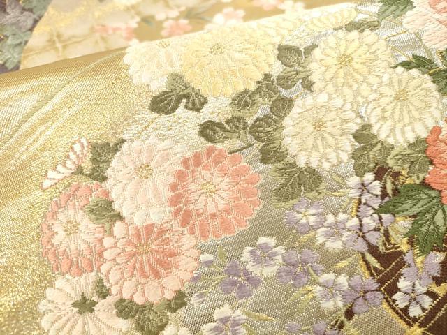 平和屋本店▼六通柄袋帯　唐織　雲取花車文　本金箔　正絹　逸品　DABK2142op