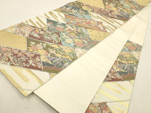 平和屋本店▼六通柄袋帯　唐織　御所車風景花文　本金箔　正絹　逸品　DABK2143op
