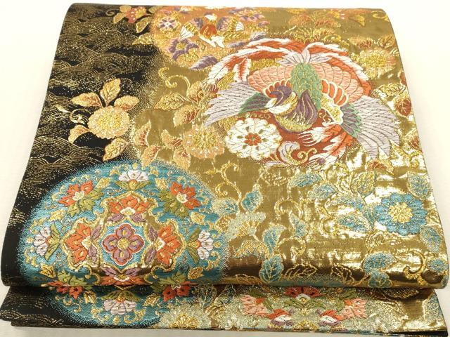 平和屋本店▼六通柄袋帯　秀錦　鳳凰花丸文　本金箔二重　正絹　逸品　DABK2144op