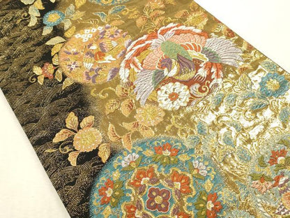 平和屋本店▼六通柄袋帯　秀錦　鳳凰花丸文　本金箔二重　正絹　逸品　DABK2144op