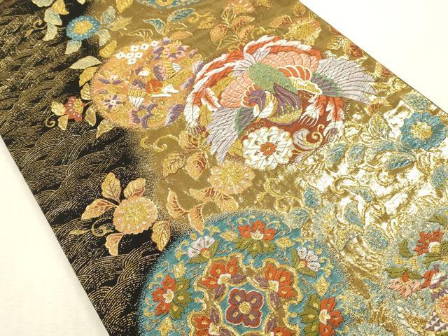 平和屋本店▼六通柄袋帯　秀錦　鳳凰花丸文　本金箔二重　正絹　逸品　DABK2144op