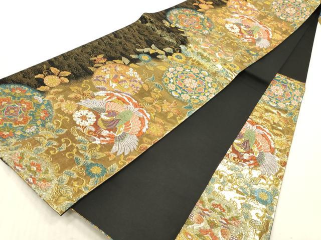 平和屋本店▼六通柄袋帯　秀錦　鳳凰花丸文　本金箔二重　正絹　逸品　DABK2144op