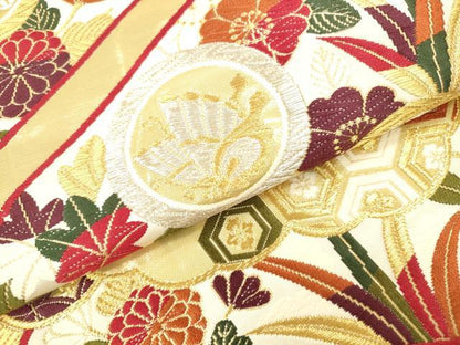 平和屋本店▼六通柄袋帯　唐織　みやび　吉祥花蝶丸文　本金箔24K　正絹　逸品　DABK2146op