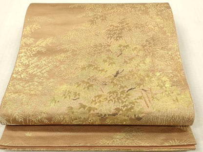 平和屋本店▼六通柄袋帯　笹竹花文　純金箔　正絹　逸品　DABK2147op