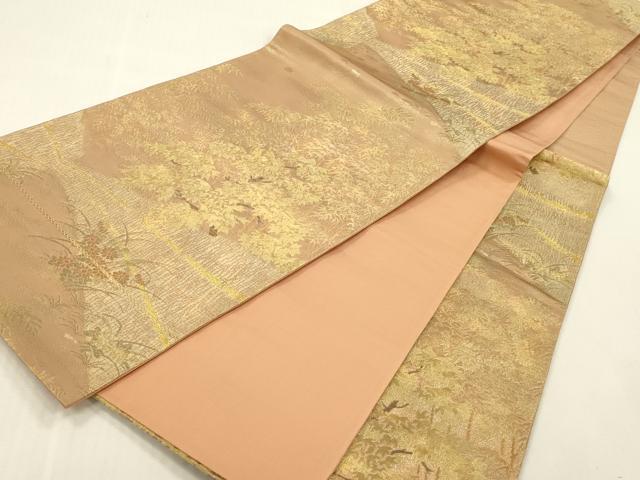 平和屋本店▼六通柄袋帯　笹竹花文　純金箔　正絹　逸品　DABK2147op