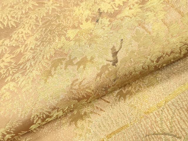 平和屋本店▼六通柄袋帯　笹竹花文　純金箔　正絹　逸品　DABK2147op