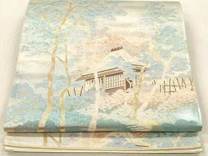 平和屋本店▼六通柄袋帯　名勝百景　嵯峨野夕峡　本金二重箔　正絹　逸品　DABK2148op