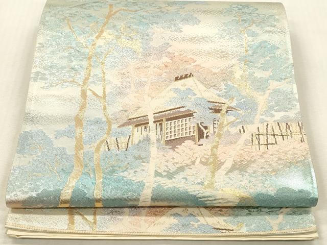 平和屋本店▼六通柄袋帯　名勝百景　嵯峨野夕峡　本金二重箔　正絹　逸品　DABK2148op