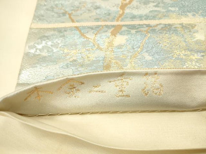 平和屋本店▼六通柄袋帯　名勝百景　嵯峨野夕峡　本金二重箔　正絹　逸品　DABK2148op