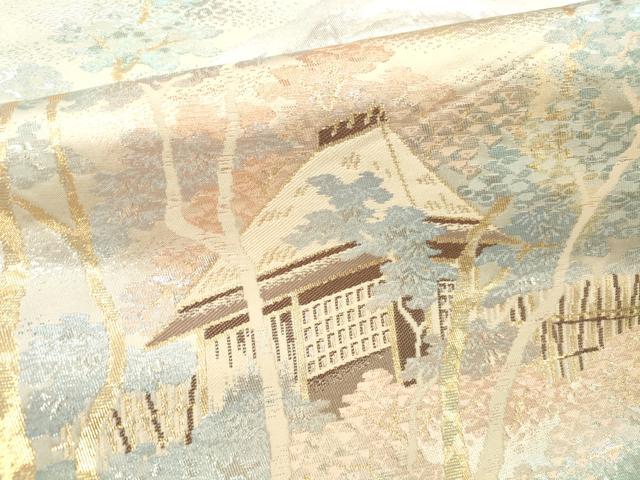 平和屋本店▼六通柄袋帯　名勝百景　嵯峨野夕峡　本金二重箔　正絹　逸品　DABK2148op