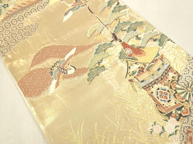 平和屋本店▼六通柄袋帯　唐織　飛鶴花松文　山車　本金箔　正絹　逸品　DABK2150op