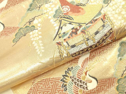 平和屋本店▼六通柄袋帯　唐織　飛鶴花松文　山車　本金箔　正絹　逸品　DABK2150op