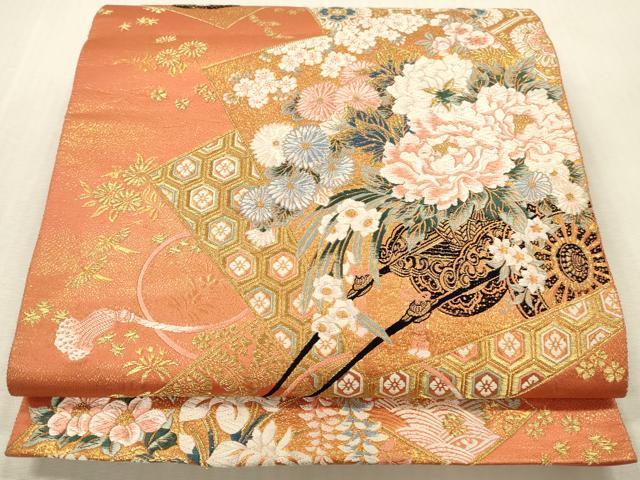 平和屋本店▼六通柄袋帯　唐織　花車文　本金箔　正絹　逸品　DABK2151op