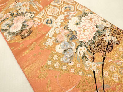 平和屋本店▼六通柄袋帯　唐織　花車文　本金箔　正絹　逸品　DABK2151op