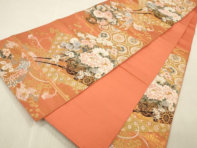 平和屋本店▼六通柄袋帯　唐織　花車文　本金箔　正絹　逸品　DABK2151op