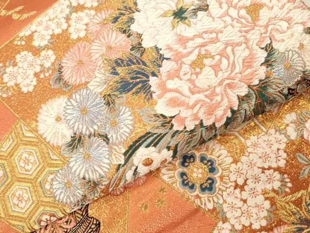 平和屋本店▼六通柄袋帯　唐織　花車文　本金箔　正絹　逸品　DABK2151op