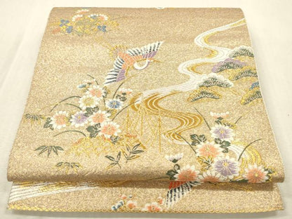 平和屋本店▼六通柄袋帯　唐織　花鳥屏風絵巻　妙金箔24K　正絹　逸品　DABK2152op
