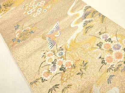 平和屋本店▼六通柄袋帯　唐織　花鳥屏風絵巻　妙金箔24K　正絹　逸品　DABK2152op