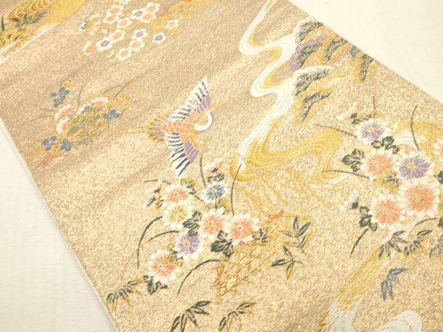 平和屋本店▼六通柄袋帯　唐織　花鳥屏風絵巻　妙金箔24K　正絹　逸品　DABK2152op