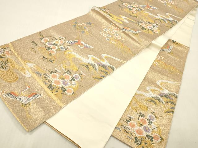 平和屋本店▼六通柄袋帯　唐織　花鳥屏風絵巻　妙金箔24K　正絹　逸品　DABK2152op