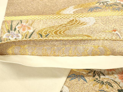 平和屋本店▼六通柄袋帯　唐織　花鳥屏風絵巻　妙金箔24K　正絹　逸品　DABK2152op