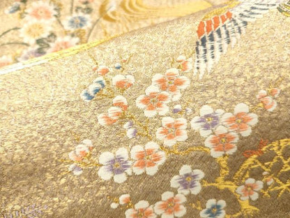 平和屋本店▼六通柄袋帯　唐織　花鳥屏風絵巻　妙金箔24K　正絹　逸品　DABK2152op