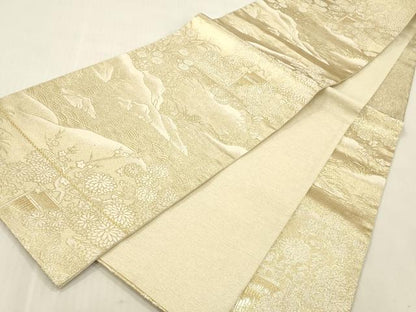 平和屋本店▼六通柄袋帯　風景花文　金箔二重織　24金　正絹　逸品　DABK2153op