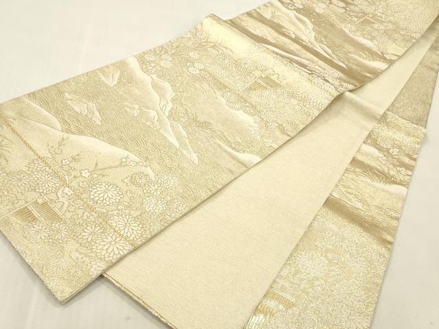 平和屋本店▼六通柄袋帯　風景花文　金箔二重織　24金　正絹　逸品　DABK2153op