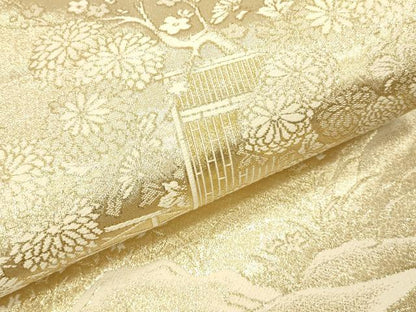 平和屋本店▼六通柄袋帯　風景花文　金箔二重織　24金　正絹　逸品　DABK2153op