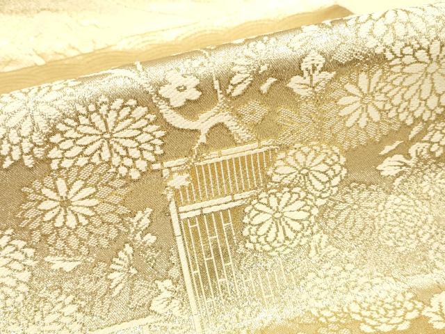 平和屋本店▼六通柄袋帯　風景花文　金箔二重織　24金　正絹　逸品　DABK2153op