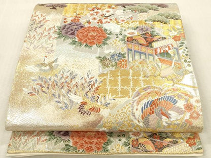 平和屋本店▼全通柄袋帯　唐織　桃山宝華松文　本金箔二重　正絹　逸品　DABK2155op