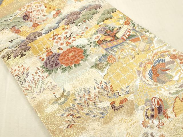 平和屋本店▼全通柄袋帯　唐織　桃山宝華松文　本金箔二重　正絹　逸品　DABK2155op