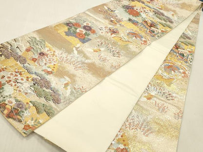 平和屋本店▼全通柄袋帯　唐織　桃山宝華松文　本金箔二重　正絹　逸品　DABK2155op