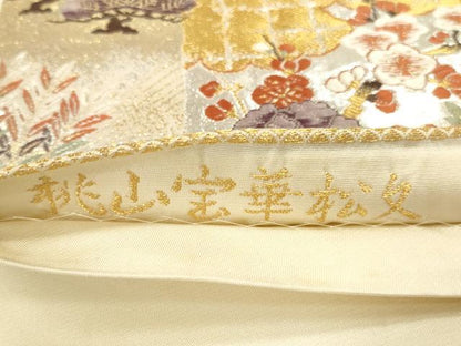 平和屋本店▼全通柄袋帯　唐織　桃山宝華松文　本金箔二重　正絹　逸品　DABK2155op