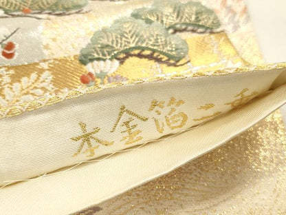 平和屋本店▼全通柄袋帯　唐織　桃山宝華松文　本金箔二重　正絹　逸品　DABK2155op