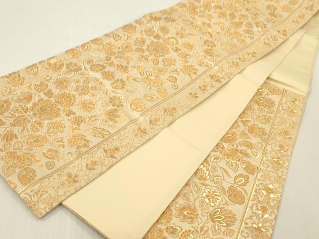 平和屋本店▼六通柄袋帯　更紗花文　本金二重箔　正絹　逸品　DABK2158op