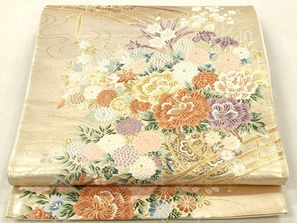 平和屋本店▼六通柄袋帯　唐織　重ね橋花車紋　本金二重箔　正絹　逸品　DABK2161op