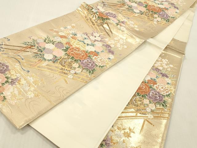 平和屋本店▼六通柄袋帯　唐織　重ね橋花車紋　本金二重箔　正絹　逸品　DABK2161op