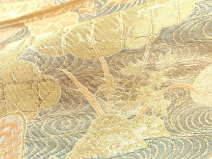 平和屋本店▼六通柄袋帯　御所車　純金箔二重織　正絹　逸品　DABK2162op