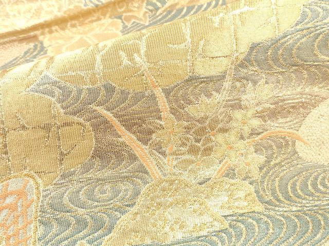 平和屋本店▼六通柄袋帯　御所車　純金箔二重織　正絹　逸品　DABK2162op