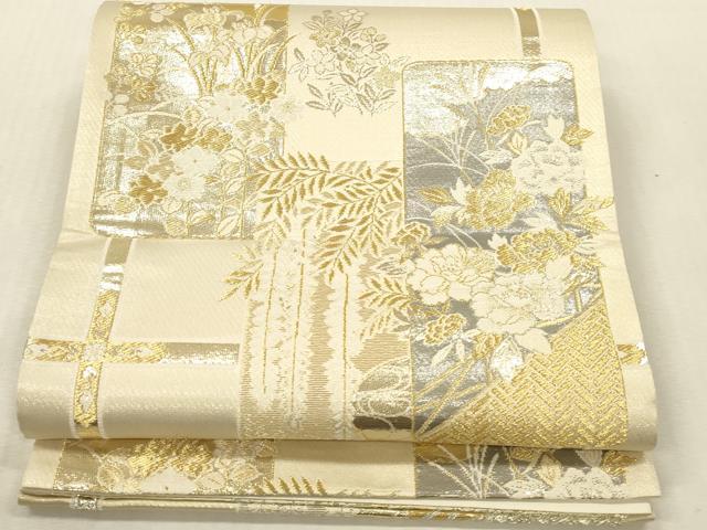 平和屋本店▼六通柄袋帯　唐織　短冊花文　プラチナ24K織　鈴乃屋扱い　正絹　逸品　DABK2164op