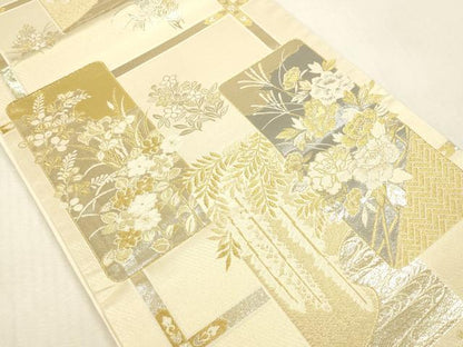 平和屋本店▼六通柄袋帯　唐織　短冊花文　プラチナ24K織　鈴乃屋扱い　正絹　逸品　DABK2164op