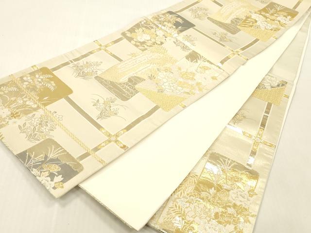 平和屋本店▼六通柄袋帯　唐織　短冊花文　プラチナ24K織　鈴乃屋扱い　正絹　逸品　DABK2164op