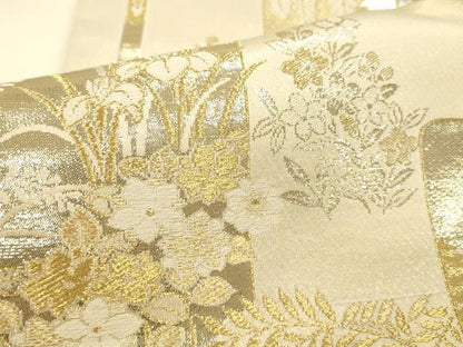平和屋本店▼六通柄袋帯　唐織　短冊花文　プラチナ24K織　鈴乃屋扱い　正絹　逸品　DABK2164op