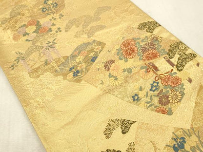 平和屋本店▼六通柄袋帯　唐織　慶祥利休　本金箔　正絹　逸品　DABK2166op