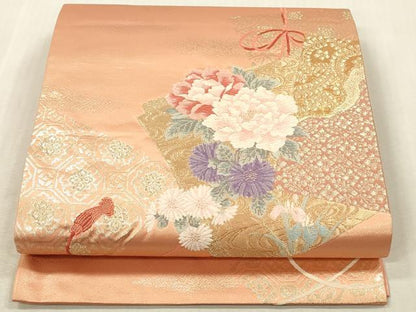 平和屋本店▼太鼓柄京袋帯　唐織　色紙重ね花文　本金箔二重織　正絹　逸品　未使用　DABK2170op